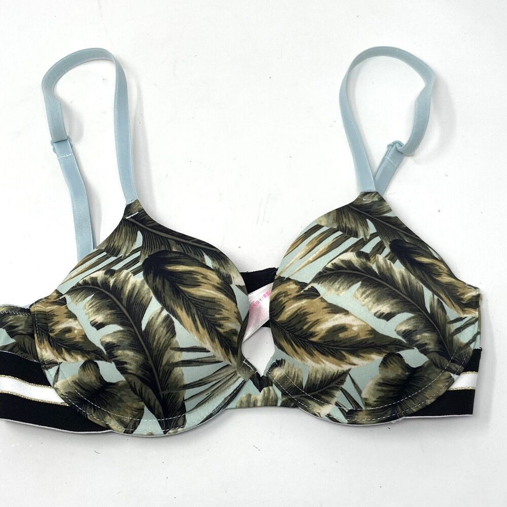 PINK Victoria’s Secret Wear Everywhere Lightly Lined T Shirt Bra 32B Palm Leaf